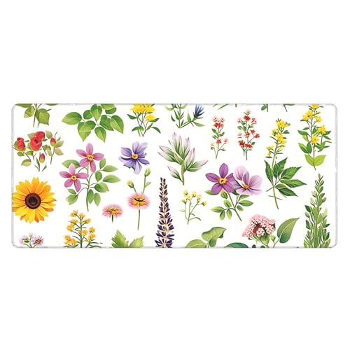 Image of Wildflower Plants Spring Extended Gaming Mouse Pad, with Stitched Edges Large Mouse Pad Desk Protector, Rubber Base Mousepad Keyboard Mouses Mat for Work Game Office Home- 32 inch X 12 inch Inch,E651