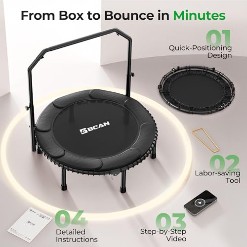 BCAN BT2 40" Rebounder Trampoline for Adults, Indoor, 450lbs,Bungees Rebounder for Adults, Adjustable Handlebar, Quiet Mini Exercise Trampoline for Indoor Workout, Low-Impact|FED Fitness Black - image 7