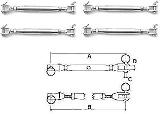 Four Stainless Steel Turnbuckles Jaw/Jaw 1/4