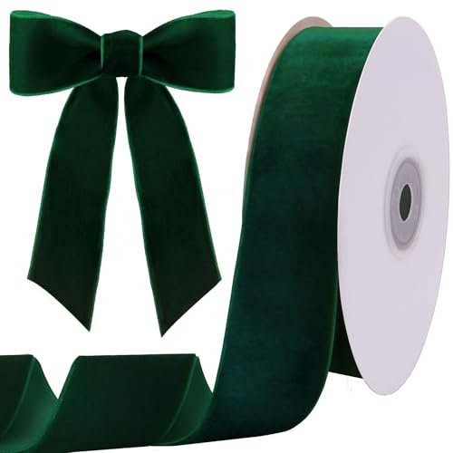 Image of Tsorode 10 Yards Black Velvet Ribbon 1 Inch for Christmas Tree,Velvet Christmas Ribbon for Gift Wrapping Crafts Bow Wreath Holiday Decorations (Dark Green, 1 1 /2 inch-10 Yard)