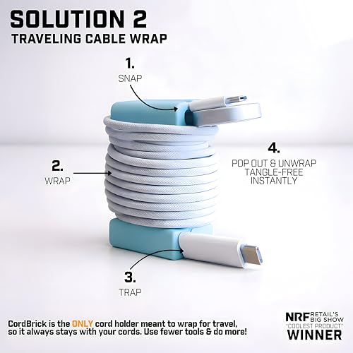 Image of CordBrick Silicone & Steel Weighted Cord Holder for Nightstand. Travel Phone Charger Organizer. Useful iPhone Accessory. Small Gift for Guys, College Students. Tech Gadget for Teens, Men. Black