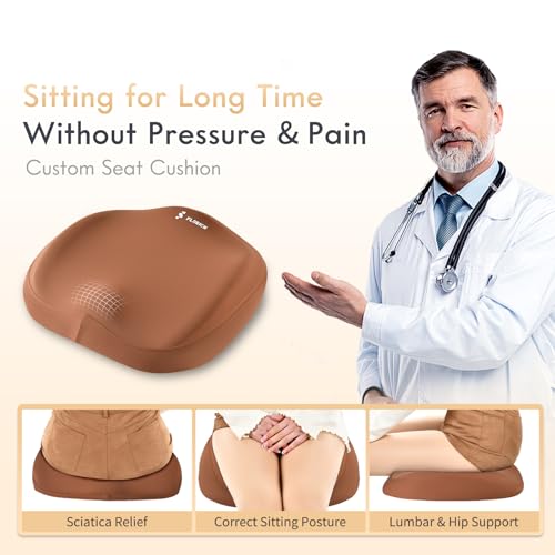 Image of FLORICH Memory Foam Seat Cushion for Car and Lumbar Support Headrest Pillow Ergonomic Car Seat Back Support Neck Pillow for Driving Truck Driver Seat Cushion Lumbar Pillows for Back Pain Relief, Brown