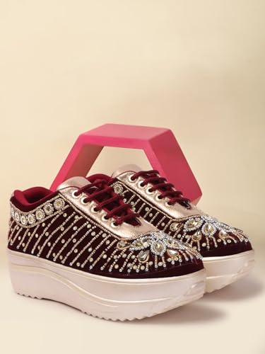 Image of Vendoz Women Wedding Hand Embroidery Bridal Sneakers CNV4031