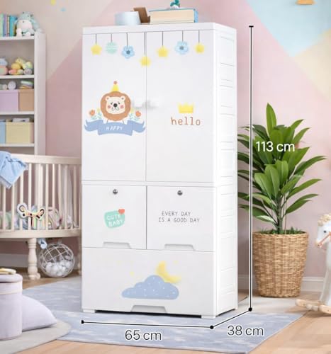 Image of Sunderlook Plastic Wardrobe for Kids Clothes - Foldable Collapsible Wardrobes for Clothes, Large Cupboard for Storage for Men and Women (Cloud White, 1 + 3 Door)
