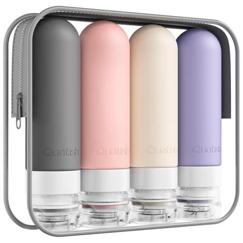 Image of Quatish Travel Bottles for Toiletries, Original Patented Leak Proof Travel Size Containers, 3 oz Tsa Approved Silicone Shampoo and Conditioner Bottles, 4 Pack, Dusty Pink