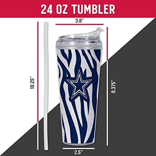 Image of Rico Industries NFL Football Glitter 24oz Acrylic Glitter Tumbler with Hinged Lid, Officially Licensed Double Wall Tumbler with Straw