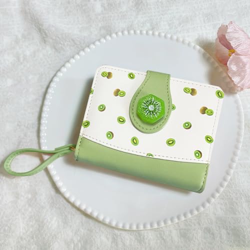 Image of Cute Print Wallet Blueberry Strawberry Cherry Wallet with Credit Card Holder Zipper Coin Purse for Women Girls (KIWI)