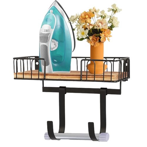 WJnflQN Tabla de hierro para cuarto de lavado, organización y almacenamiento de decoración de lavandería, fácil de instalar, organizador de metal con cesta de base de madera y ganchos ajustables