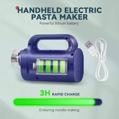 Máquina eléctrica para hacer pasta, 50 W, recargable por USB, con batería de 1500 mAh para el hogar y el restaurante, fácil de usar y limpiar, perfecta para pasta fresca en casa