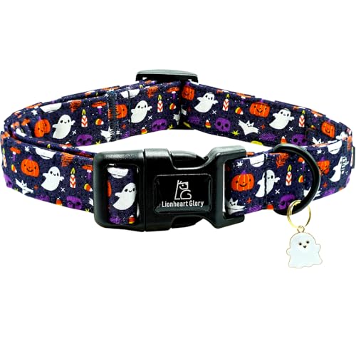 Lionheart glory Dog Collars Fall Halloween Pumpkin Collar Dog Heavy Comfortable Adjustable Dog Collar for Large Dogs Ghost Pumpkin