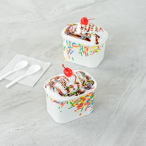 Image of Restaurantware Paper Cups 50 Count 12 Ounce Square Disposable Ice Cream Containers, Leak-Resistant Paper Dessert To Go Cups, Hot And Cold Food, Durable Classic Sprinkles Design