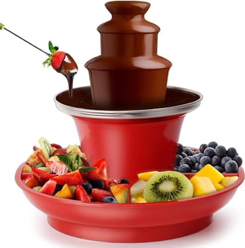 Fuente de chocolate, fuente de chocolate de 3 pisos con plato de frutas, fuente de fondue de chocolate, función de fusión, máquina de triple fuente de chocolate, juego de fondue de chocolate para