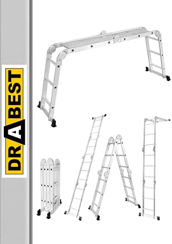 Preisvergleich Produktbild DRABEST - Gelenkleiter 4x3 Sprossen - mit Plattform - Klappleiter, Aluleiter - Maximale Belastung bis 125 kg - Mehrzweckleiter, Ausziehleiter - Aluminium Leiter, Klappbar - 0,33 x 0,9 x 0,25 m