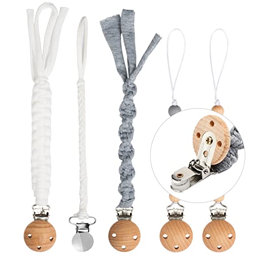 Image of 5 Pack Babies Pacifier Clips 9.1 Inch Pacifier Leashes Metal Teething Clips Teether Toy with Braided Cotton Rope Toddlers Pacifier Toys for Baby Boys Girls Baby Shower Birthday Keepsake