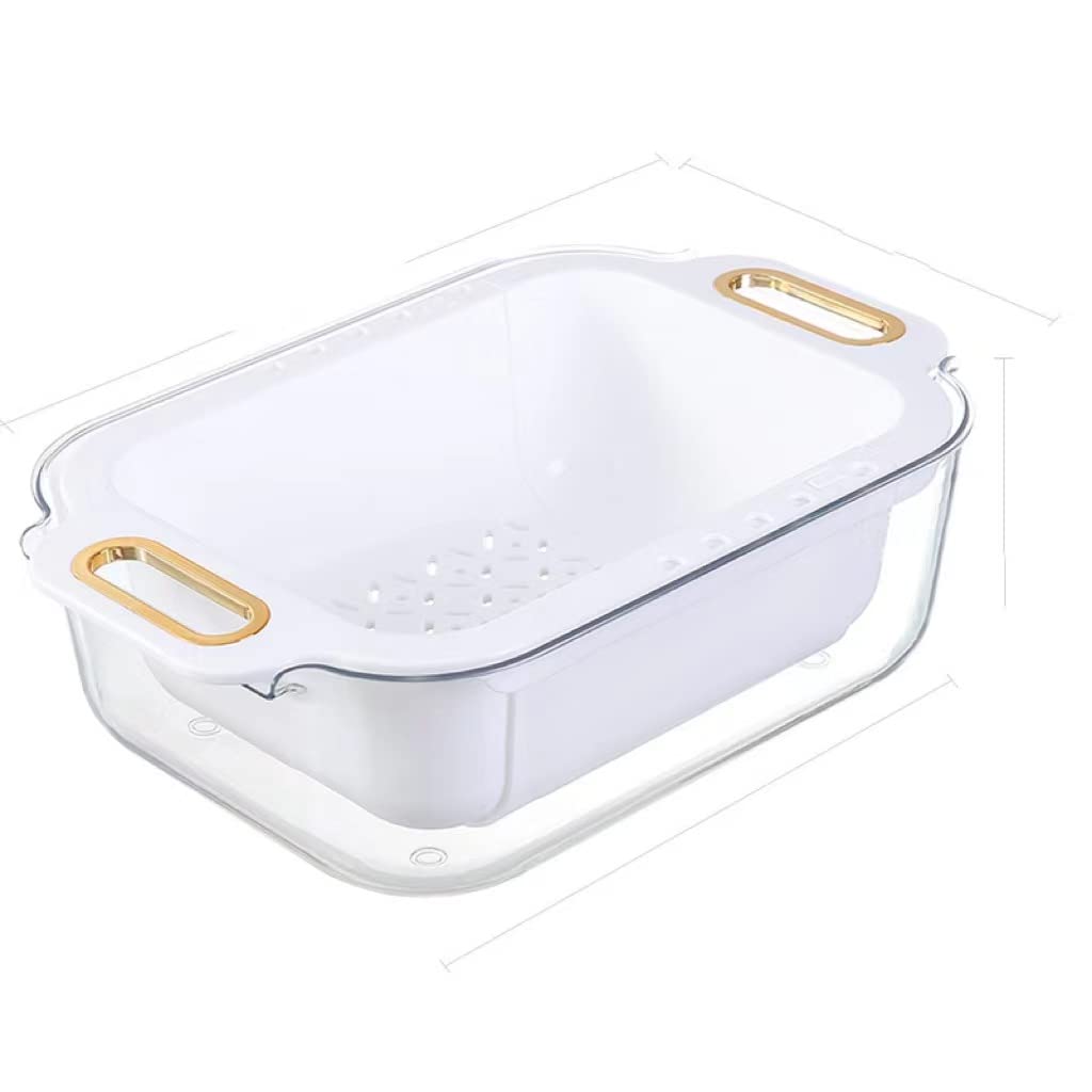 Kihamp Over the Sink Strainer Colander Double-Layered Adjustable Kitchen Strainer - Effortlessly Wash Vegetables & Fruits, Convenient Tray, Multifunctional Design (1, White)