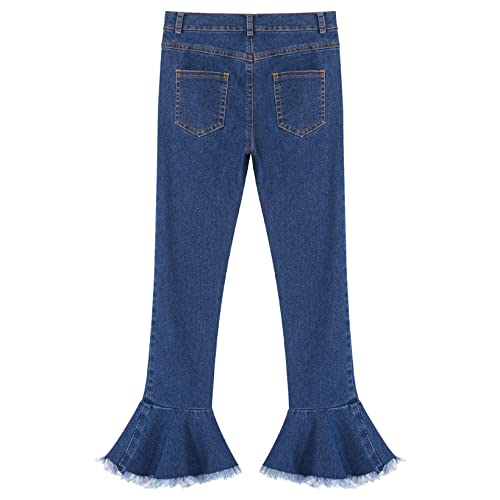 JanJean Kids Girls Stretchy Slim Fit Bell Bottom Denim Pants Frill Ruffle Hem Legging Pants Casual Flared Jeans Trousers4