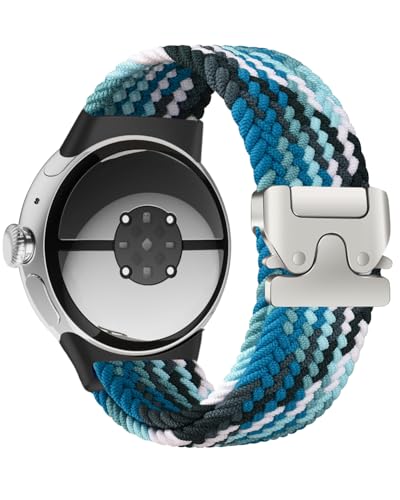 BlackPro Braided Bands Compatible with Google Pixel Watch 4/3 45mm Bands Elastic Nylon Breathable Sport Straps for Pixel Watch 4 45mm Band for Men Women - Upgraded Parachute Buckle (Sea Blue)
