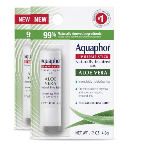 Aquaphor Naturally Inspired Lip Repair Stick with Aloe Vera and Natural Shea Butter, Hydrating Lip Balm Immediately Relieves Dryness Stick, 0.17 Oz (Pack of 2) - image 1