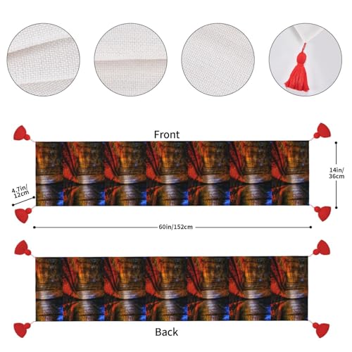 Chemin de table de Noël 35x152 cm avec pompon motif forêt d'érable pour déco festive