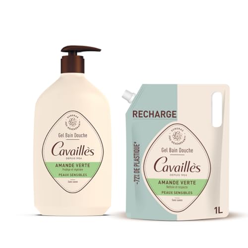 ROGÉ CAVAILLÈS | Gel Bain Douche Amande Verte + Eco-recharge | Nettoie en douceur | Pour peaux sensibles | Sans savon | 84,5% d'origine naturelle | Pour...
