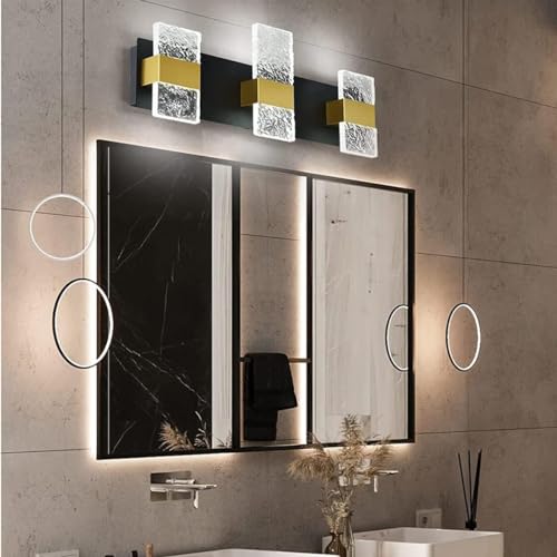 Image of Bathroom Lighting Fixtures Over Mirror, 3 Lights Led Vanity Light 24.4Inch 18W Vanity Light Fixtures Dimmable Bathroom Light Black Modern Vanity Lights, Cool White 6000K