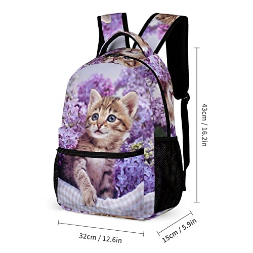 Niapessel Kids Backpack for School, Cute Kitten Purple Flower Pattern Students Bookbags School Bags Girls Boys2