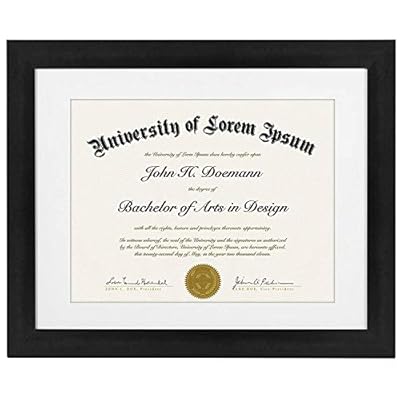 Americanflat 11x14 Black Diploma Frame | Displays 8.5x11 Diplomas with Mat or 11x14 Inch Without Mat. Shatter-Resistant Glass. Hanging Hardware Included!