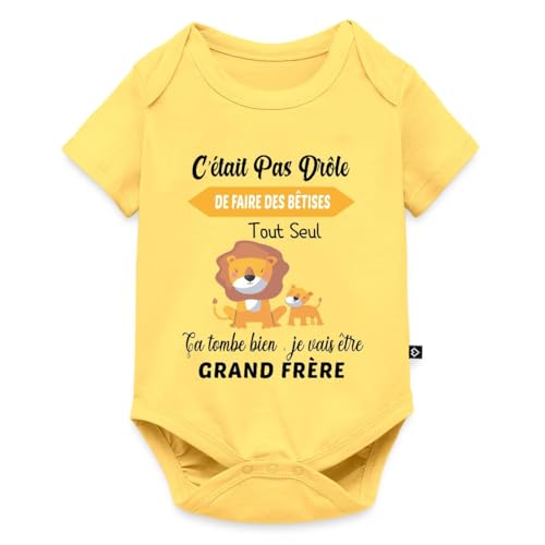 Spreadshirt Futur Grand Frère Cadeau Annonce Grossesse Bébé Body Manches Courtes Bébé Bio, 92 (1,5-2 ans), jaune pastel