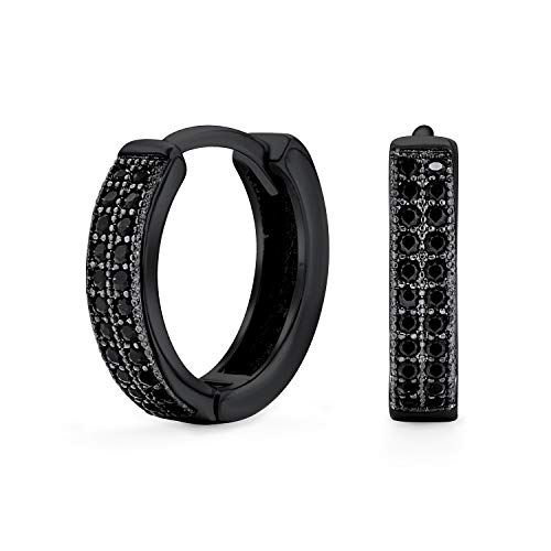 Negro cúbico Zirconia micropave CZ Huggie Hoop Kpop Pendientes hombres plata plateada 925 plata de ley