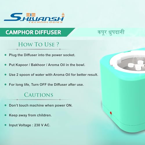 Image of Shivansh Technology Incense Holder Kapoor Dani Electrical Camphor Diffuser Burner | Aroma Diffuser for Home Electric, Essential Oil Diffuser (Aqua Green)
