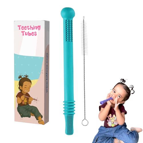 Image of Lefan Silicone Tube Teething Toys for Babies 6-18 Months Teether Tube Chew Straw Sensory Toy for Infant Toddlers Silicone Tubes Teething Toys for Babies Learning Developmental Multicolor (Round-1Pcs)