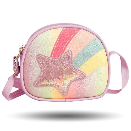 Image of MUNSKT Girls Cross Body Bag Star Rainbow Girl Shoulder Bag Little Girls Handbag Little Coin Purse with Star Small Rainbow Bags for Girl Children Toddler Teens (Purple)