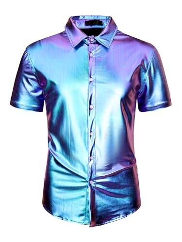 open lace back dress Mens Shiny Purple Silky Satin High Collar French Cuff Shirt Sangi Sebastian Coll. Large main image 1