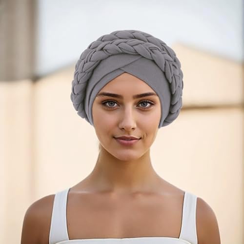 Image of DRESHOW African Women Turban Caps Beanie Twist Headscarf Pre-Tied Double Twisted Braids Headwraps for Women Chemo Cancer Cap