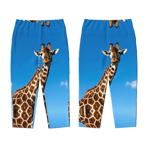 Pajama Pants Pajama Bottoms with Elastic Waistband Sleepwear Lounge PantsAnimal Giraffe Blue Sky3