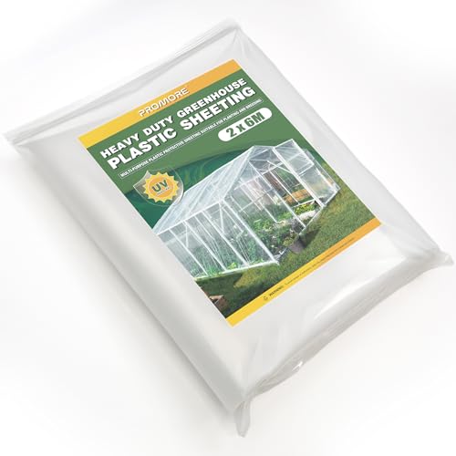 PROMORE Gewächshausfolie Transparent Polyethylenfolie 2 x 6M UV-beständige 0,15mm Extra Dick Reißfest Gartenfolie Gewächshaus Folie Tunnelfolie