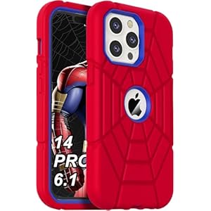 Grifobes Funda diseñada para iPhone 14 Pro, silicona gruesa 3 en 1, resistente, a prueba de golpes, resistente, funda de goma de 6.1 pulgadas (rojo y azul)