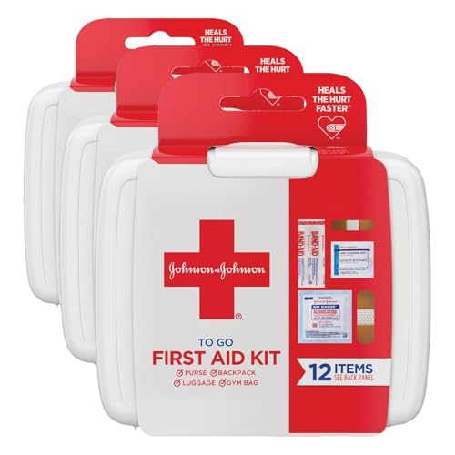 Johnson & Johnson First Aid to Go Portable Mini Travel Kit, 12 Pieces (Pack of 3)