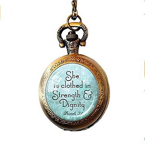 Preisvergleich Produktbild Christliche Schrift Taschenuhr Halskette - Sprichwort 31 Taschenuhr Halskette Christlicher Schmuck Schmuck Bibelzitat Vers Aqua Geschenk