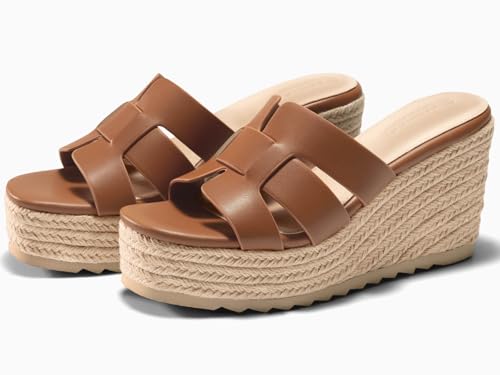 Coutgo Women's Wedge Sandals Platform Espadrille Heels Open Toe Strappy Slip On Casual Summer Slide Shoes 5