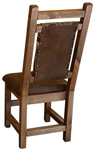 Furniture-Barn-USA-Set-of-2-Farmhouse-Timber-Peg-Upholstered-Dining-Room-Chairs-Early-American-Stain-with-Bear-Run-Fabric-and-Faux-Brown-Leather-Seat Furniture Barn USA Set of 2 Farmhouse Timber Peg Upholstered Dining Room Chairs Early American Stain with Bear Run Fabric and Faux Brown Leather Seat