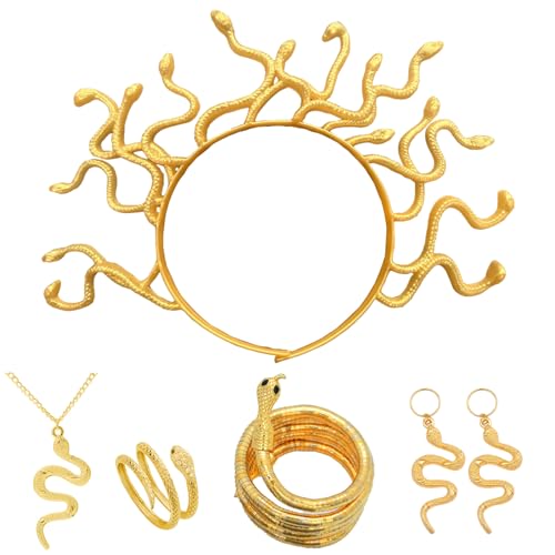 GWAWG 5PCS Medusa Snake Costume for Women - Headband Snake Necklace Bracelet Ring & Earrings for Halloween Carnival Cosplay Party Performance