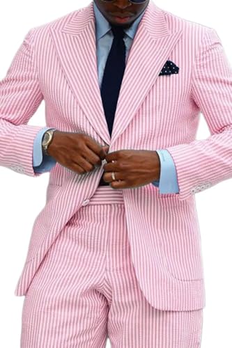 Wehilion Men's Striped Seersucker Suits 2 Piece Slim Fit Wedding ...
