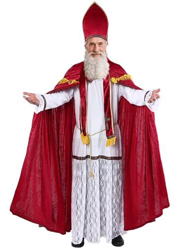 Boveco Nikolaus Kostüm für Herren Erwachsene 5-teiliges Bischof...