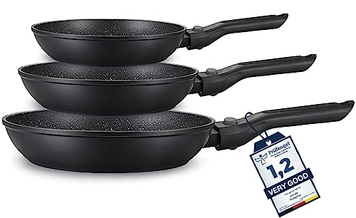 DIVORY Juego de 3 piezas Sartén 20, 24cm, 28cm I Inducción, Mango desmontable, Sartén antiadherente alta, Sartén de inducción, Juego de 3 piezas Sartén universal (Mango: Desmontable)