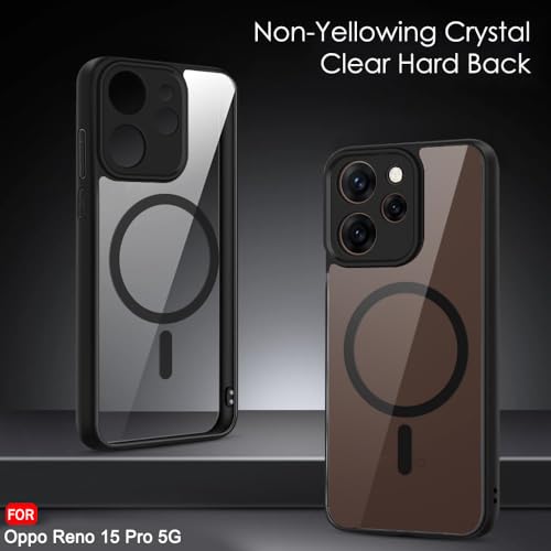 Image of TheGiftKart Hybrid Shockproof Back Cover Case for Oppo Reno 15 Pro 5G Compatible with MagSafe | Hard Back Cover Case for Oppo Reno15 Pro 5G (PC & TPU, Transparent Clear Back, Black Sides)