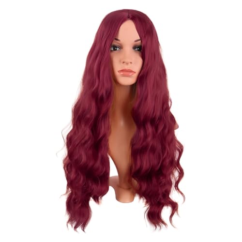Image of MapofBeauty 28 Inch /70 cm Long Wavy Middle Part with No Bangs Synthetic Fiber Curly Fashion Women Party Cosplay Wig (Blood Red)