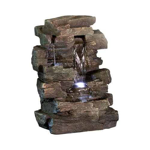 Alpine Corporation 13' Tall Indoor Tabletop Water Fountain, 4 Tier Cascading Water Feature with LED Lights for Home, Office, Living Room, or Zen Decor, Gray