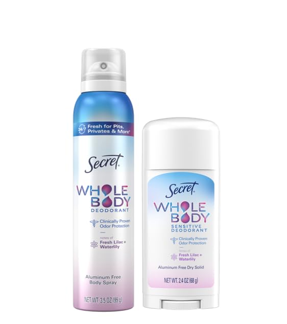 Secret Whole Body Deodorant for Women, Stick + Spray Bundle, Lilac + Waterlily Scent, Aluminum Free, 72 HR Odor Protection, 2.4 oz & 3.5 oz (Pack of 2) - image 1