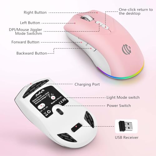 Image of Wireless Mouse, Bluetooth Mouse for Laptop, Rechargeable, Dual Mode (BT 5.2 + 2.4G ) Silent Wireless Bluetooth Pnk Mouse, Laptop Mouse,Ergonomic Design, 3-Level Adjustable DPI Mouse for iPad, Mac, PC